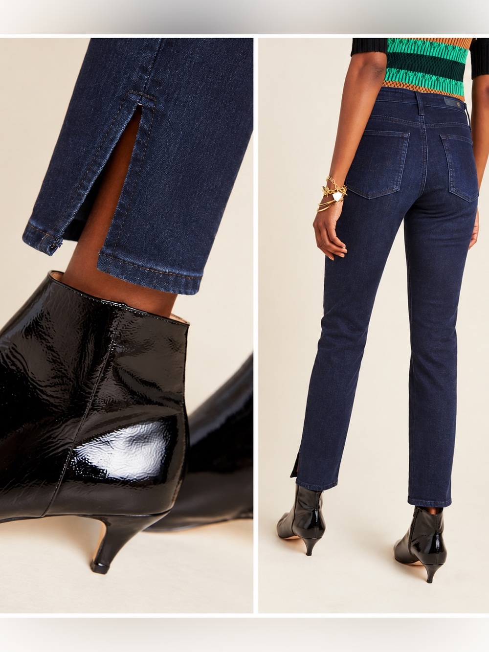 NWT AG Anthropologie High Rise Slim Straight Jeans Size 24 Dark Wash Slit Hem